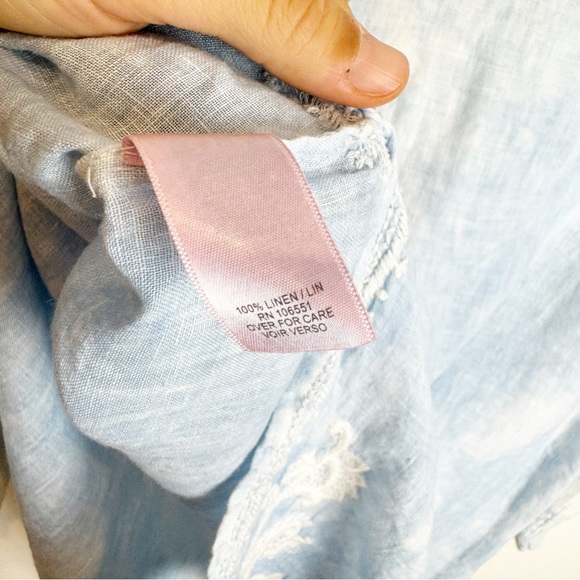 Calypso St. Barth | Hester Blue Linen Embroidered Tunic Top - Picture 6 of 9